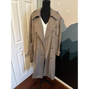 Vtg Towne From London Fog Khaki Double Breasted Men Trench Coat 38 Short Cotton